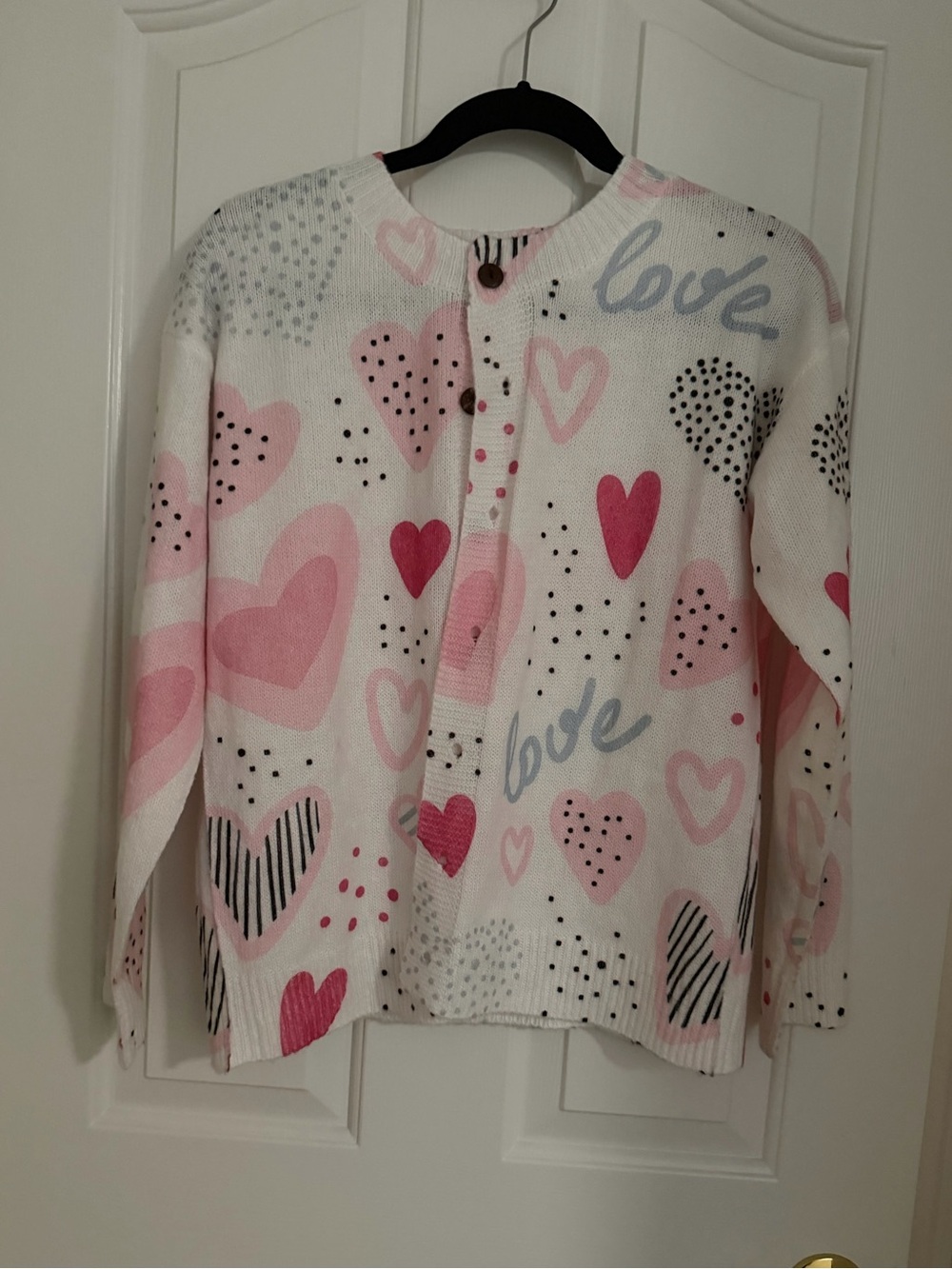 Women’s Heart Print Pink cardigan sweater